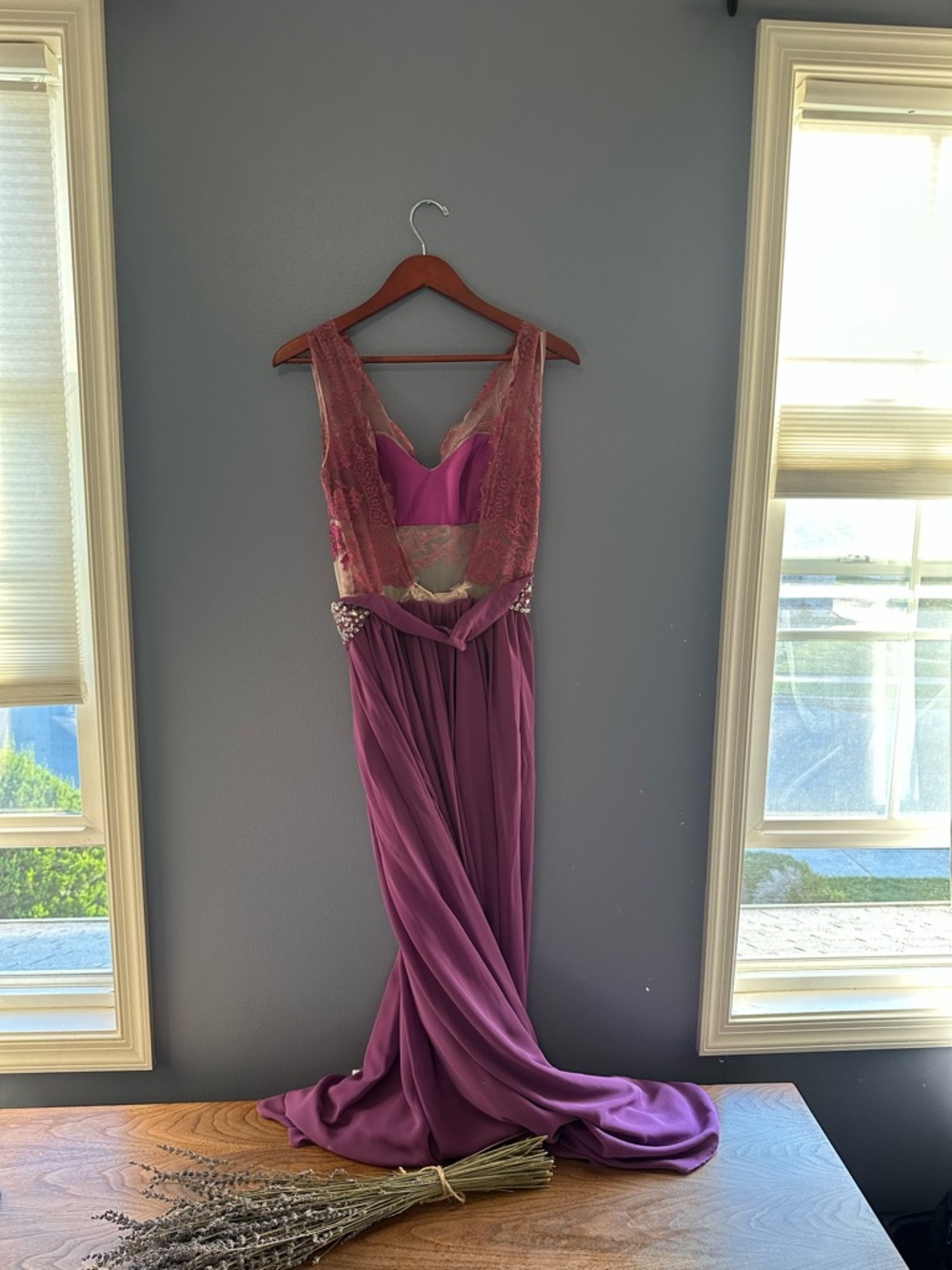 Beaded Lace Bodice Prom Dress in Plum - Picture 4 of 4